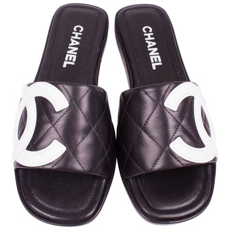 chanel black quilted slides|authentic chanel sandals.